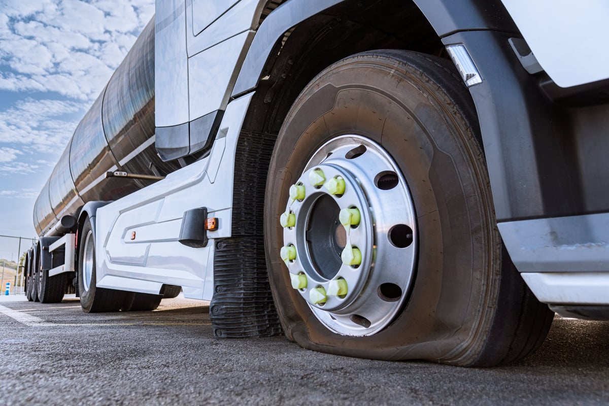 A heavy truck axle and wheel end under inspection